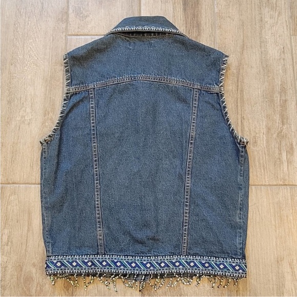 Vintage Denim Vest Womens Size S Fully Beaded Embroidered Southwestern Blue - Picture 7 of 7